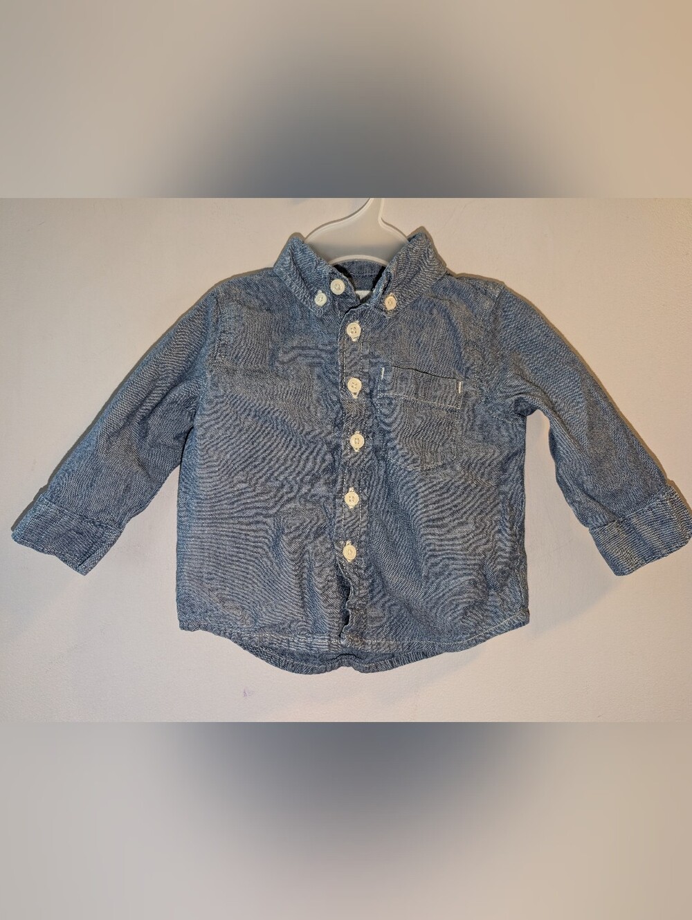 Gymboree Long-Sleeve Button-Up Shirt Blue Cotton Chambray Baby Boy 3-6 Months